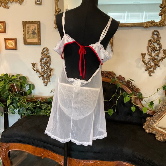 Vintage lingerie heart Secret Treasures Mesh Satin Slip Dress W/Panty Size 2X - Picture 3 of 7